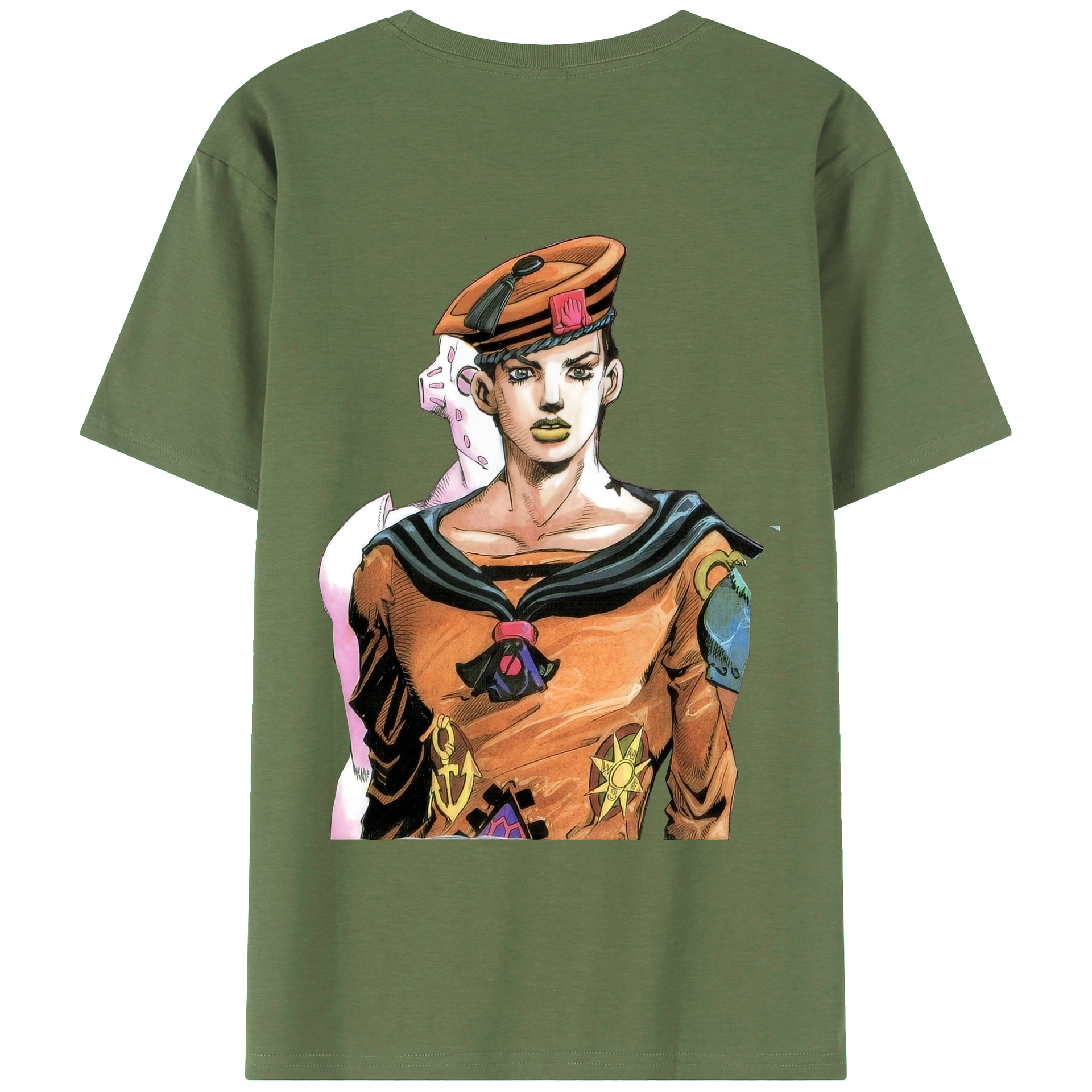 （画像用） ジョジョの奇妙な冒険 東方定助 JoJo's Bizarre Adventure Higashikata Josuke 綿100％ メンズ半袖Tシャツ（バックプリント） 通気性